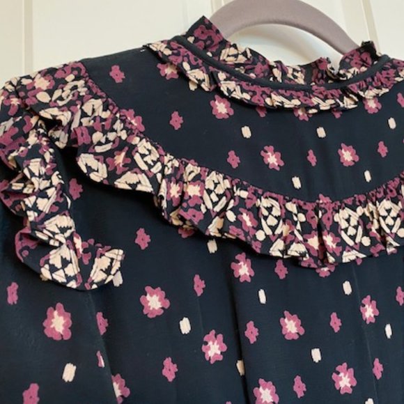 Free People Calico Skies Ruffle Button Down Midi Dress Floral Black/Purple XS - Picture 11 of 16